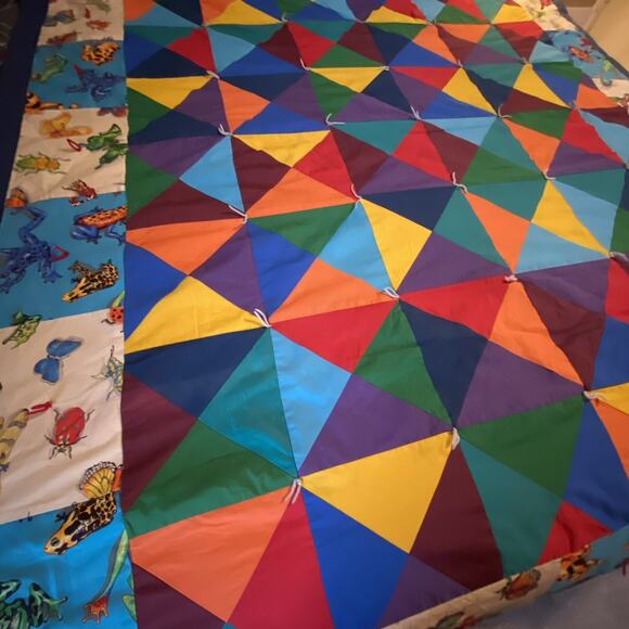 VTG 90s Rainbow Patchwork Handmade Quilt Blanket Twin 83x66” Cotton Cottagecore - Picture 5 of 9